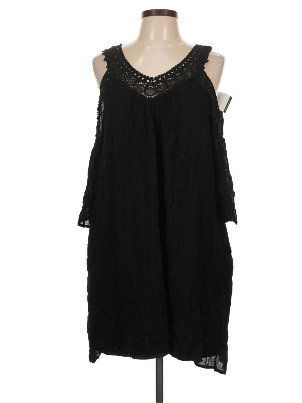mittoshop Black Crochet-Trim Cold Shoulder Midi Dress